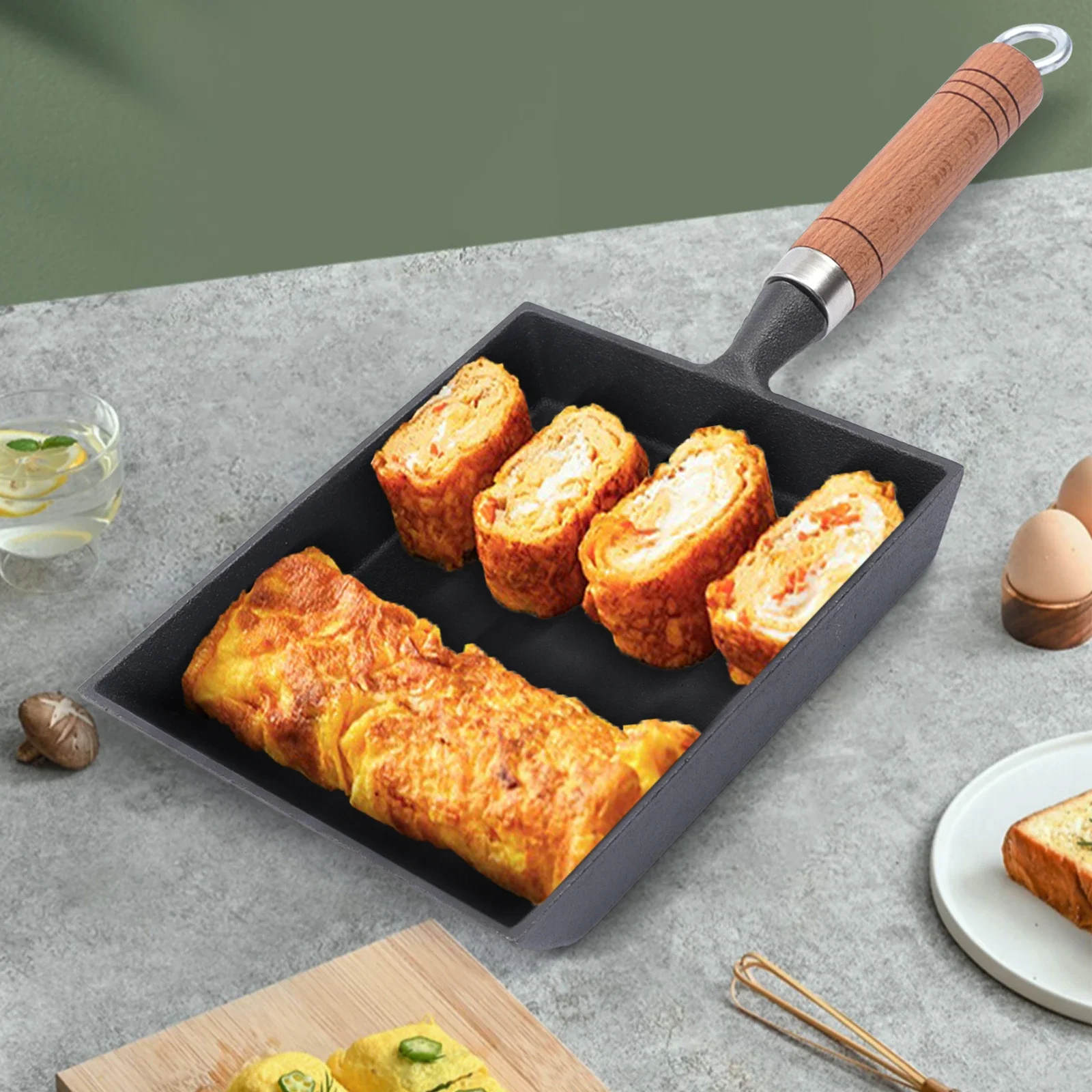 Quadratische Eierpfanne Omelettepfanne mit Holzgriff Bratpfanne Omelettepfanne Quadratischer Antihaft-Topf für Induktionsherd, Gaskochfeld Image