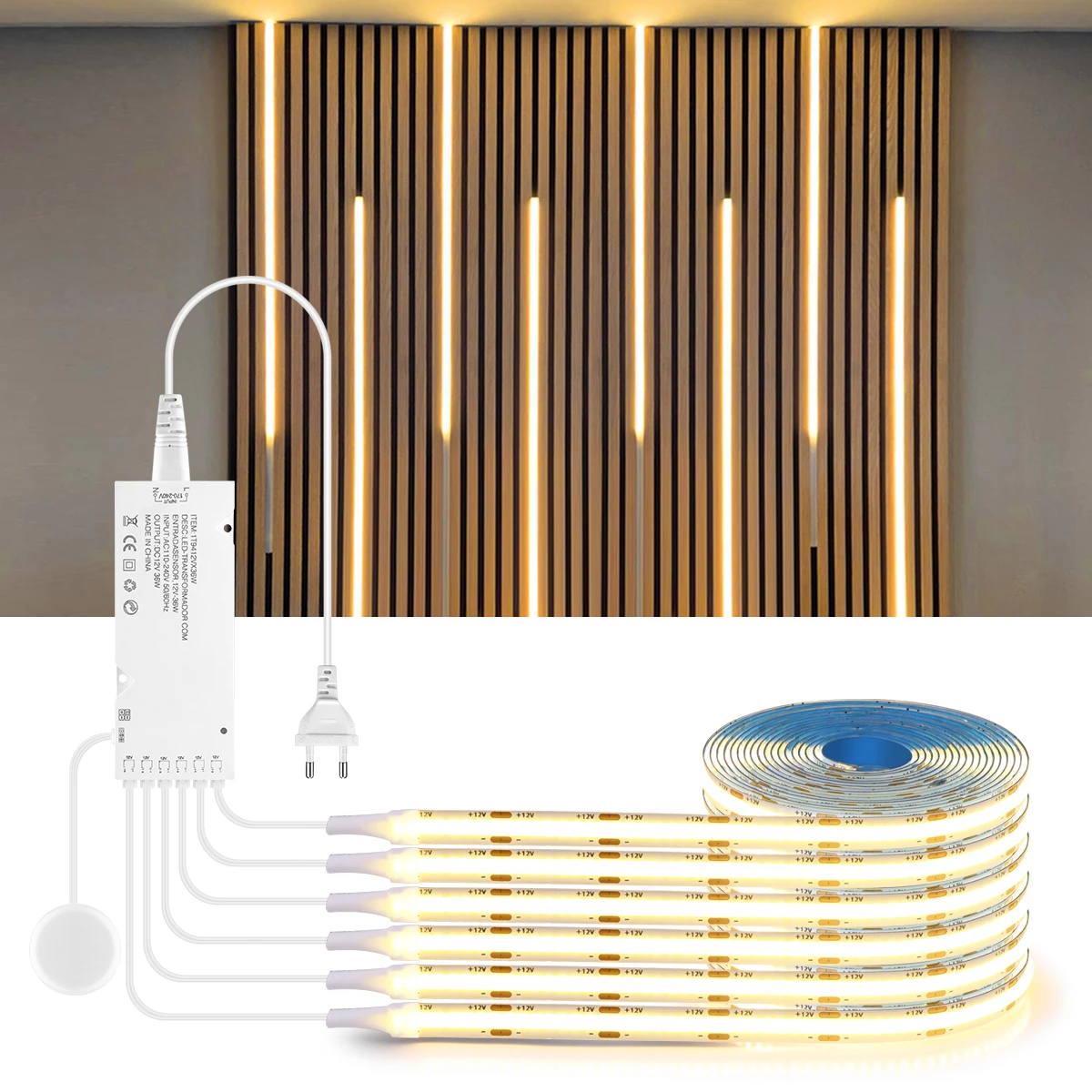 Handbewegungssensor, Touch-dimmbar, COB-LED-Lichtband, integriertes Akustikgitter, Wandhintergrunddekoration, Schrankbeleuchtung