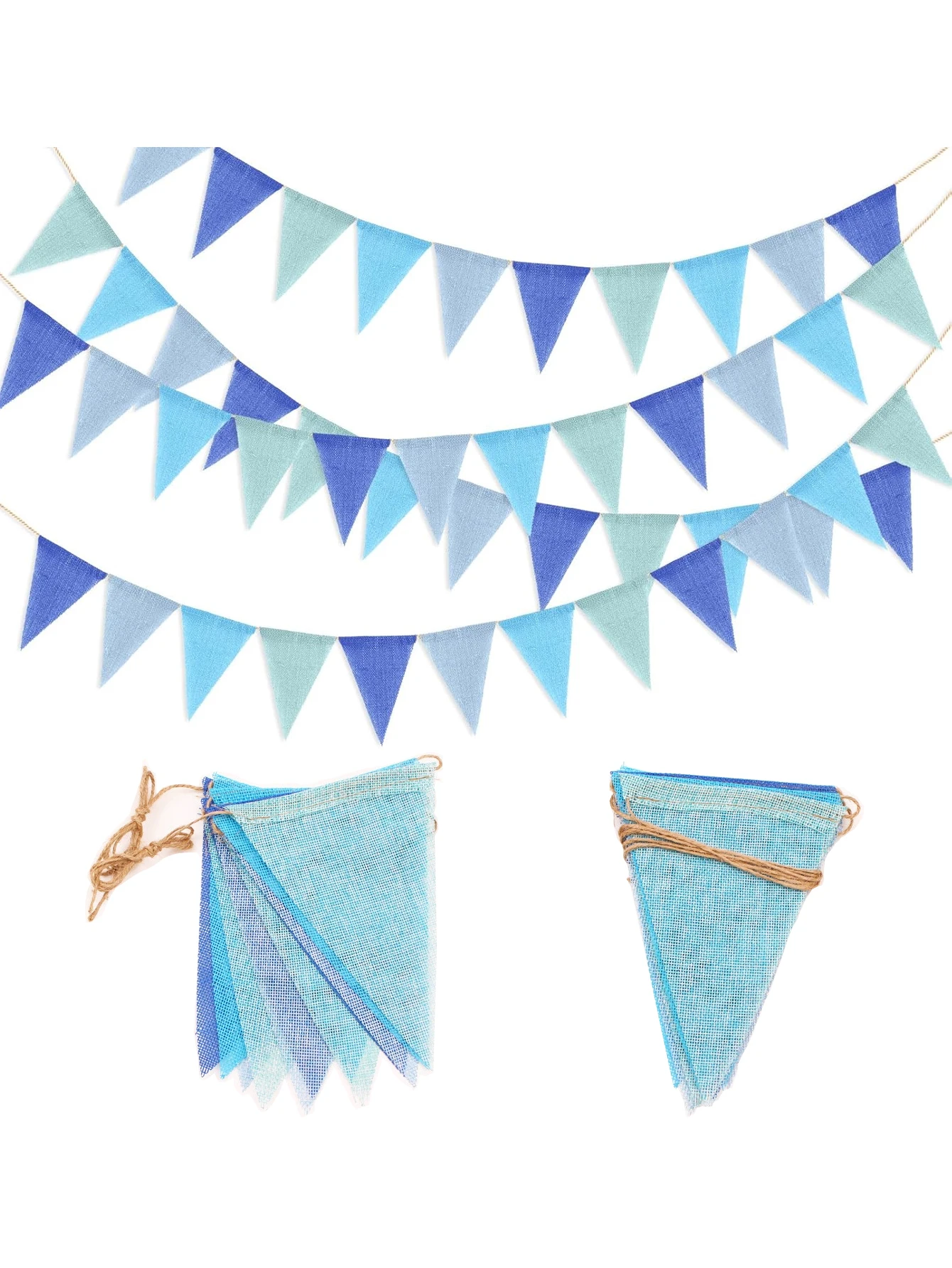 Blaues Jute-Wimpelbanner - Hängende Dekoration für Geburtstagsfeiern, Klassenzimmer, Weihnachten, Halloween, Hochzeiten, Außenbereich, Garten, Zuhause, Großveranstaltungen Image