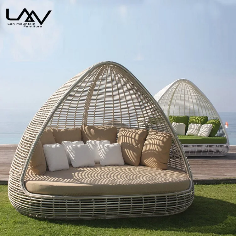 Moderne Outdoor-Rattan-Sonnenliege mit Aluminiumrahmen, Chaiselongue für Garten, Terrasse, Hotel, Pool, Tagesbett mit Baldachin Image
