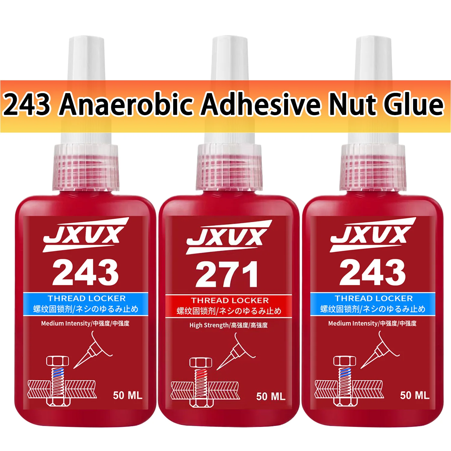 Gewindesicherung 243/271 Blaues anaerobes Gewindedichtmittel Mutternsicherungsmittel Mittlere Festigkeit Ölbeständig Entfernbar Entspricht Loctitl 10 ml/50 ml Image