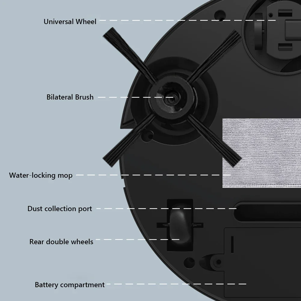 3-in-1 Kehrroboter Wiederaufladbarer Staubsaugerroboter mit Starker Saugkraft Kompakte Reinigungsmaschine für die Hausreinigung Image