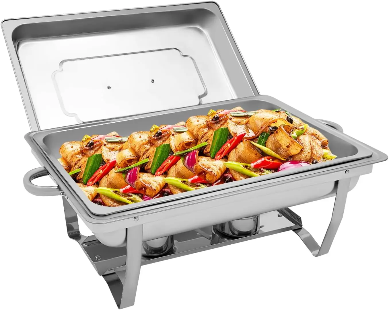 9L/2,38 Gallonen Speisenwärmer Buffet-Server - Polierter Edelstahl & Klappbares Design, Alkoholheizung & Stabiler Rahmen, Einfach zu Bedienen/zu Reinigen Image