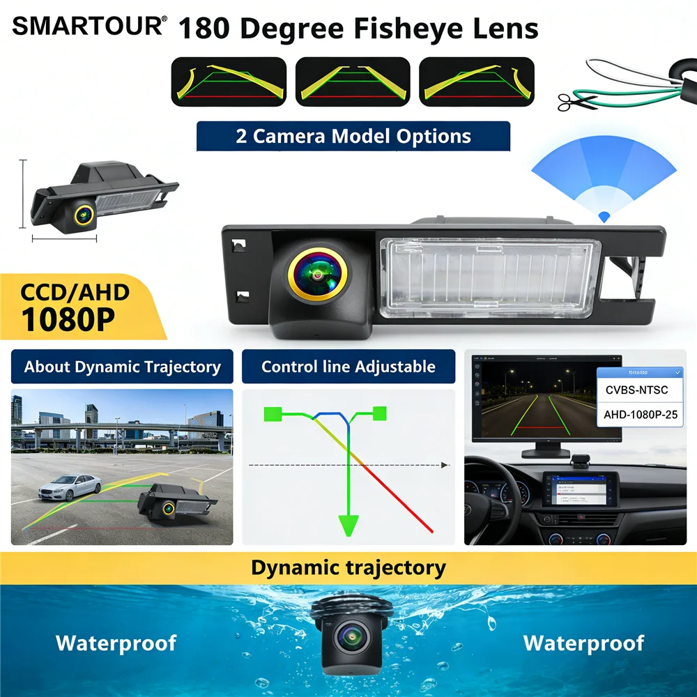 AHD 1080P CCD Auto-Rückfahrkamera mit Dynamischer Trajektorie für Einparkhilfe, Kompatibel mit Opel Astra H J Corsa Meriva Zafira Insignia FIA Image