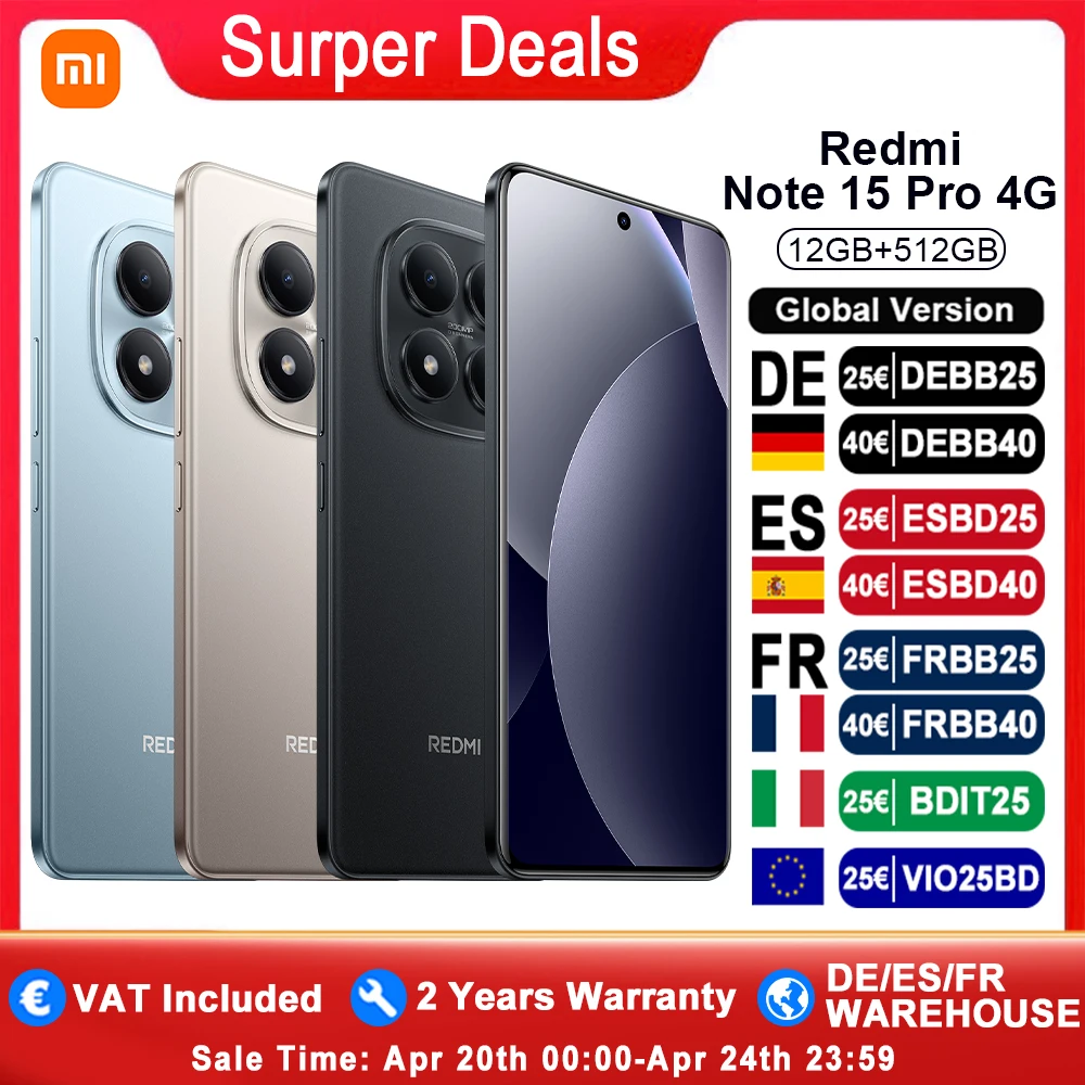 Globale Version Xiaomi REDMI Note 15 Pro 4G Smartphone 6,77 Zoll FHD 6500 mAh 45 W Turbo-Ladung 120 Hz 200 MP Hauptkamera IP65 NFC Image