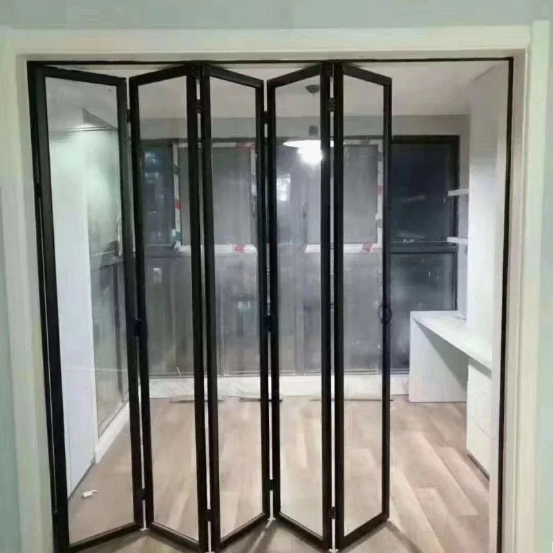 Falttür-Trennwand aus Aluminiumlegierung mit Glas für Küche, Haushalt und Balkon, Schiebe- und Hängetür