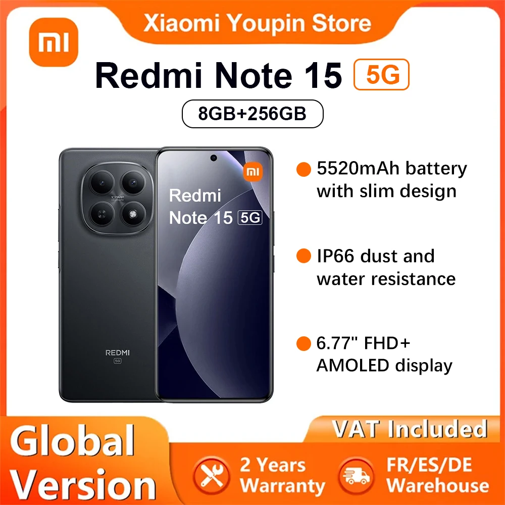 Globale Version Xiaomi Redmi Note 15 5G Smartphone 5G 6,77 Zoll FHD Snapdragon ® 6 Gen 3 108MP IP66 5520mAh Akku 45W Ladefunktion NFC Image
