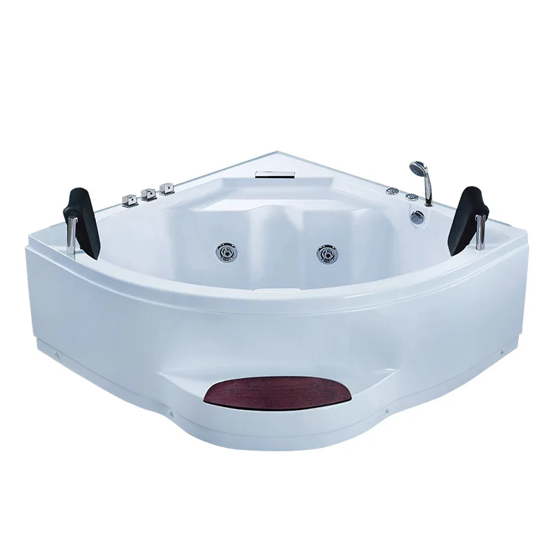 Acryl-Dreieck-Whirlpool in Fächerform, einfache freistehende Doppel-Thermostatbadewanne mit Kissen Image