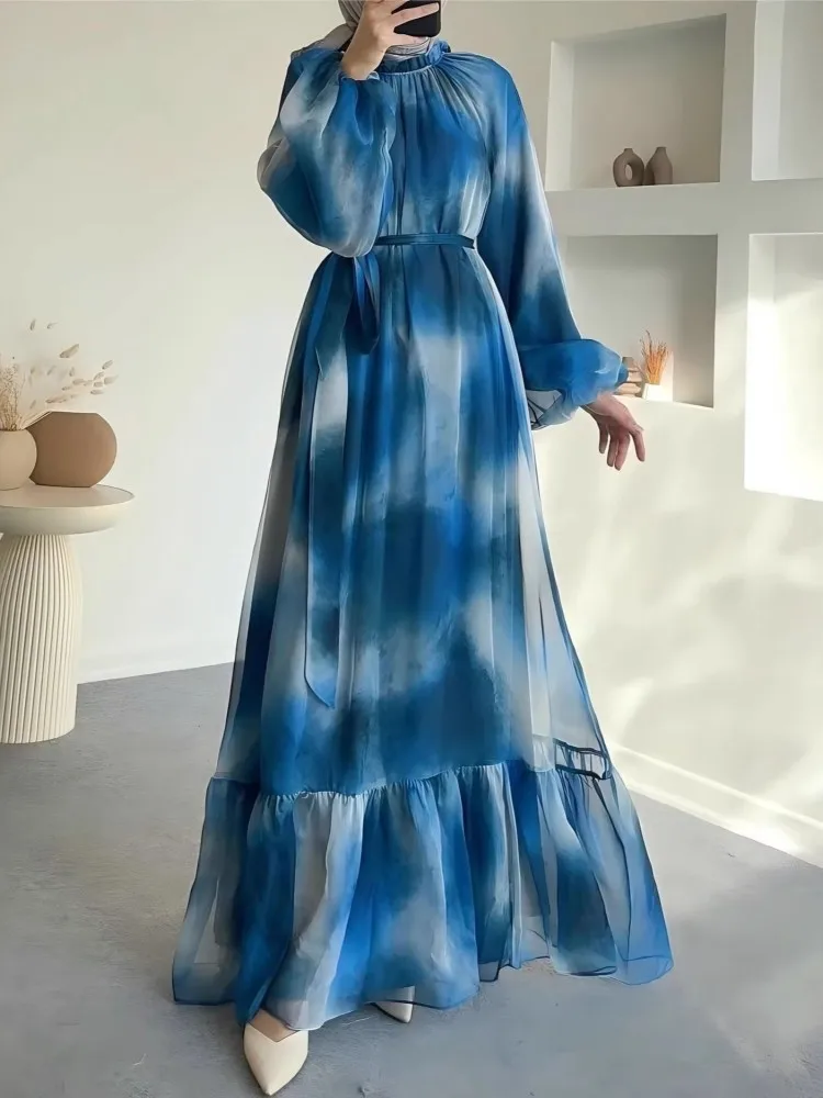 2026 Frühling Herbst Langarm Elegantes Langes Maxikleid Damenmode Casual Party Arbeit Abend Modische Batik-Kleider