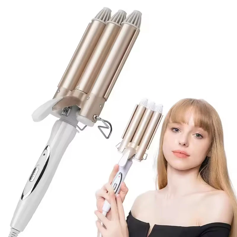 Professioneller Dreifach-Lockenstab mit Großem Welleneffekt, Keramikbeschichtung, PTC-Schnellheizung und Haarcrimper-Funktion Image