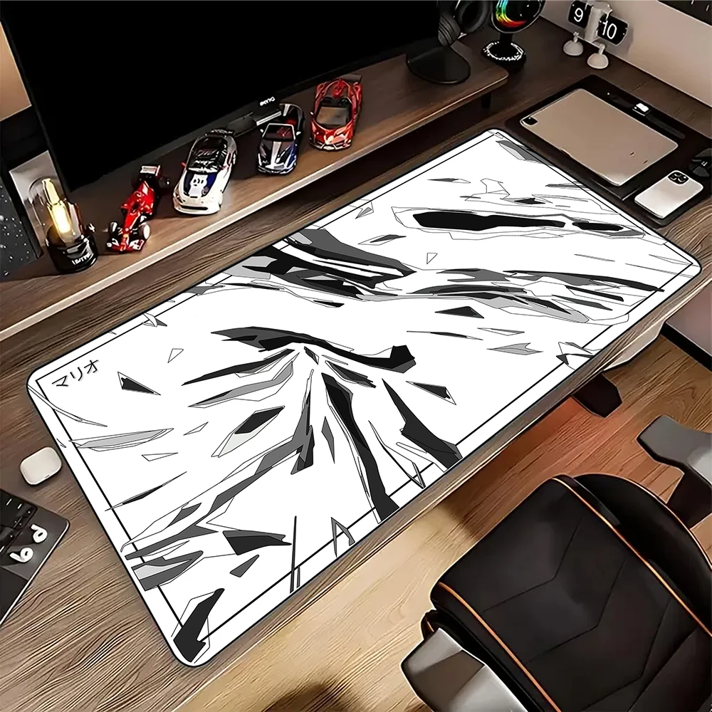 Großes XXL-Gaming-Mauspad, Kunst, Schwarz-Weiß-Linie, 900 x 400, 700 x 300, Schreibtischunterlage, Anime-Thema, Tastatur, Gamer-Mauspad für Esports Image