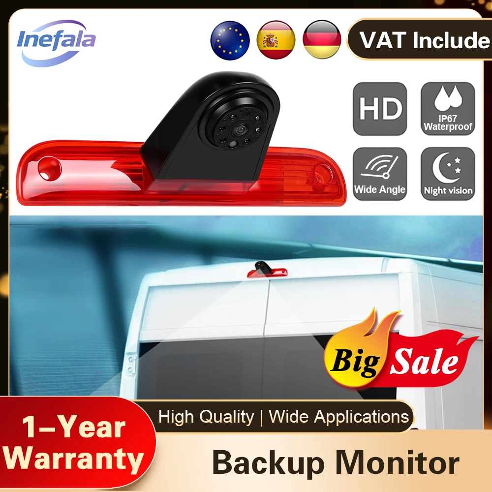 Inefala AHD 1080P wasserdichte Nachtsicht-Bremslicht-Rückfahrkamera für Fiat Ducato/Peugeot Boxer 2006-2018 Image
