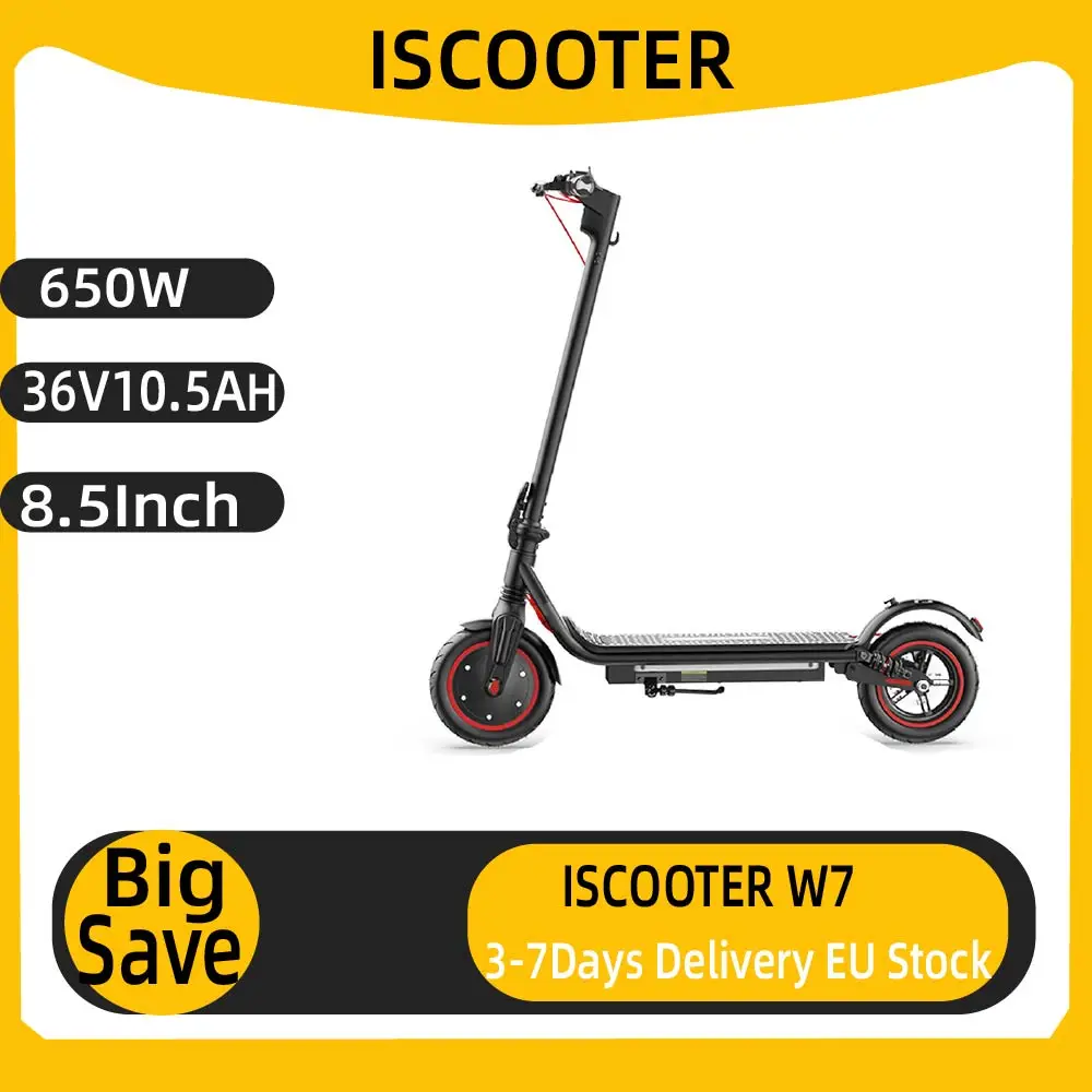 iScooter W7 Elektroroller für Erwachsene 650W Motor 36V10.5Ah E-Scooter 8,5 Zoll Aufblasbare Straßenreifen Faltbarer E-Scooter Image