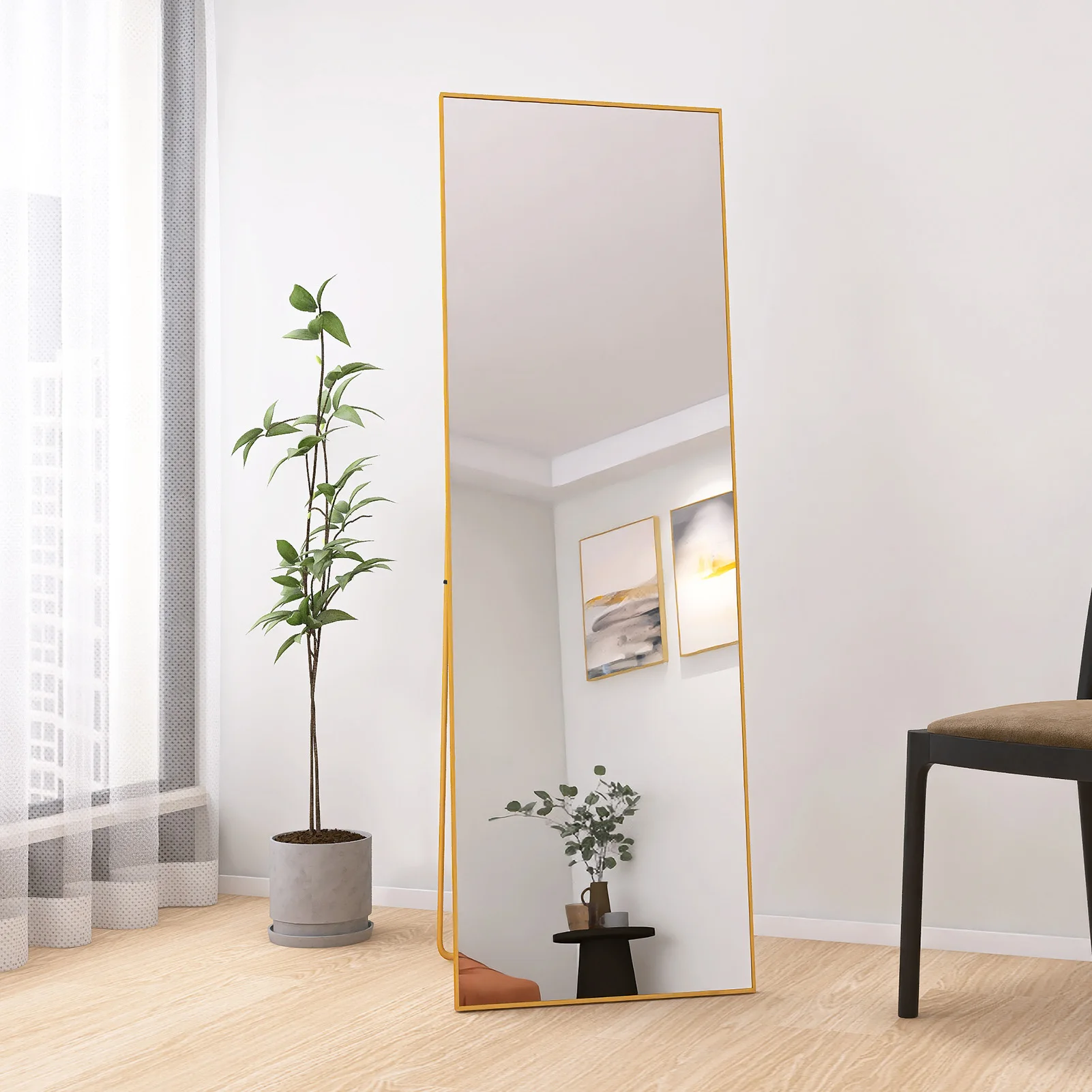 Comanlai 162x53cm Ganzkörperspiegel Standspiegel Bodenspiegel HD Großer Wandspiegel mit Aluminiumlegierungsrahmen für Wohnzimmer Gold