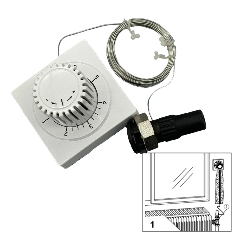 Thermostatkopf mit Fernbedienung, Kapillarrohr 2000 mm, weißer Heizkörper, Ferntemperatursensor Image