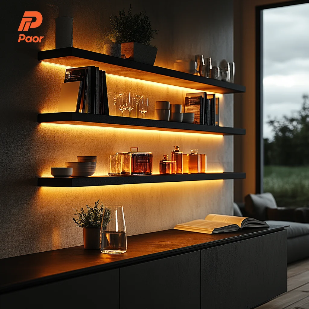 Dekoratives Bücherregal für den Haushalt Luxuriöses Präsentationsregal mit LED-Beleuchtung Wohnzimmerschränke