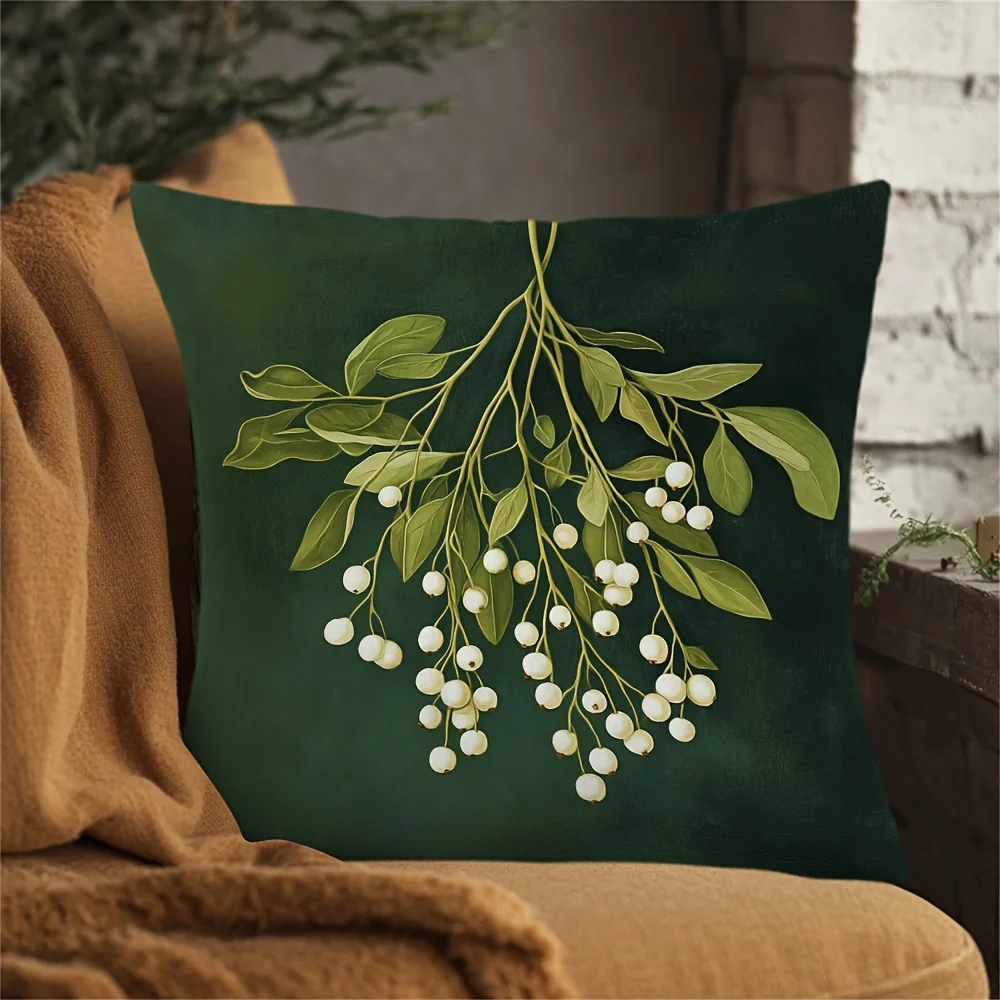 Dunkelgrüner Retro-Kissenbezug mit Mini-Hefe-Muster, geeignet für die Dekoration von Sofa und Schlafzimmer zu Hause, Kisseneinsatz nicht im Lieferumfang enthalten. Image