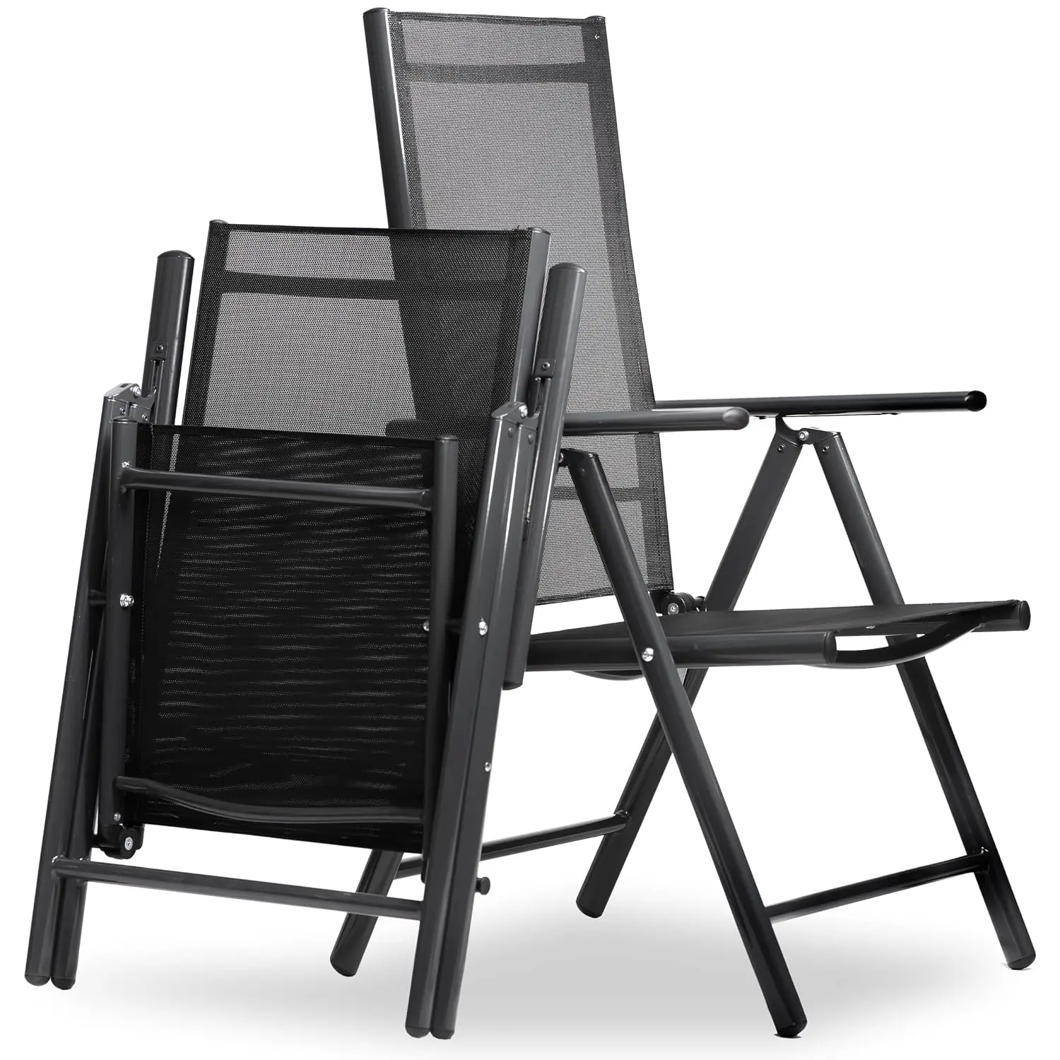 Gartenstuhl mit hoher Rückenlehne, faltbare 8-fach verstellbare Rückenlehne mit Armlehnen, 120 kg Tragfähigkeit, Aluminium klappbar, individuell