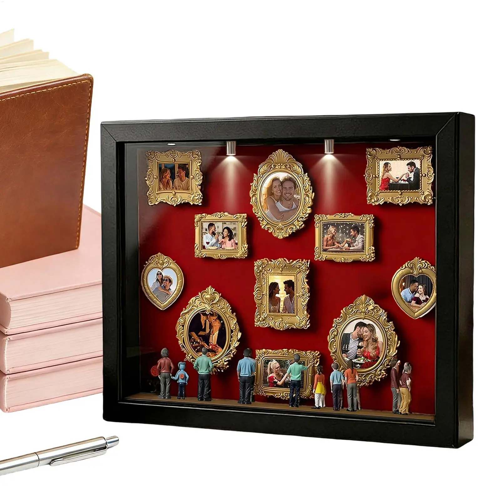 Mini-Museum Silhouetten-Box Erinnerungsfotorahmen mit LED-Beleuchtung 11 Stück Miniatur-Fotorahmen mit 8 Figuren für Zuhause Image