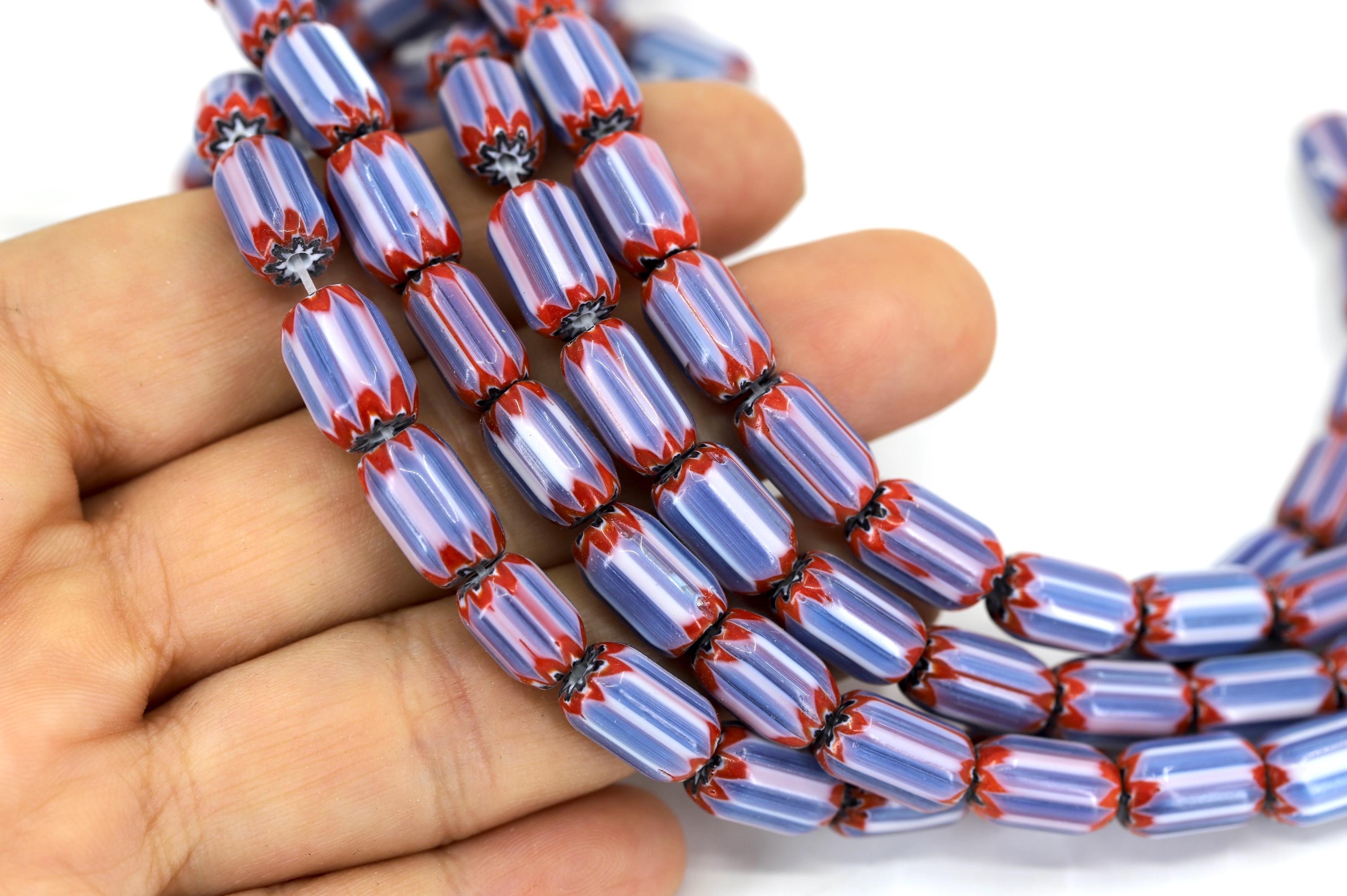 Perline di vetro a zig-zag a strisce blu e rosse, perline colorate in stile africano da 10 mm, 1 filo da 20 pezzi / CHV10-11