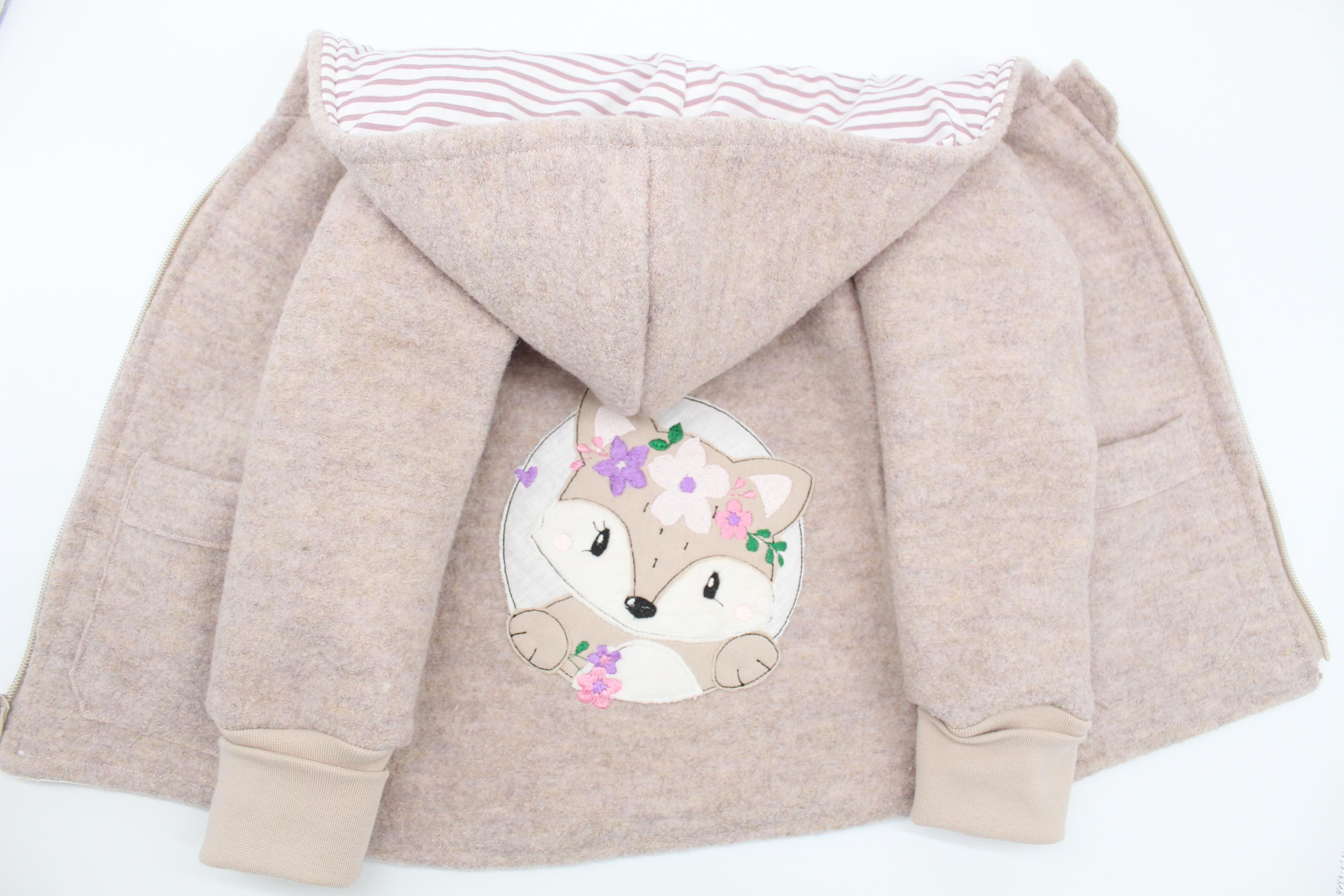 Giacca da passeggio con applicazioni/Giacca di lana/Giacca invernale con tasche/Giacca invernale da bambina/Giacca con ricamo/Giacca invernale con cap