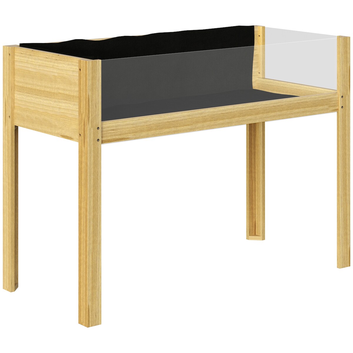 OKWISH Hochbeet aus Holz Naturholz 110x50x80 cm mit Acrylplatten, Entwässerungslöchern und Stofffutter, wetterbeständiger Pflanzkasten für Garten und Balkon Image