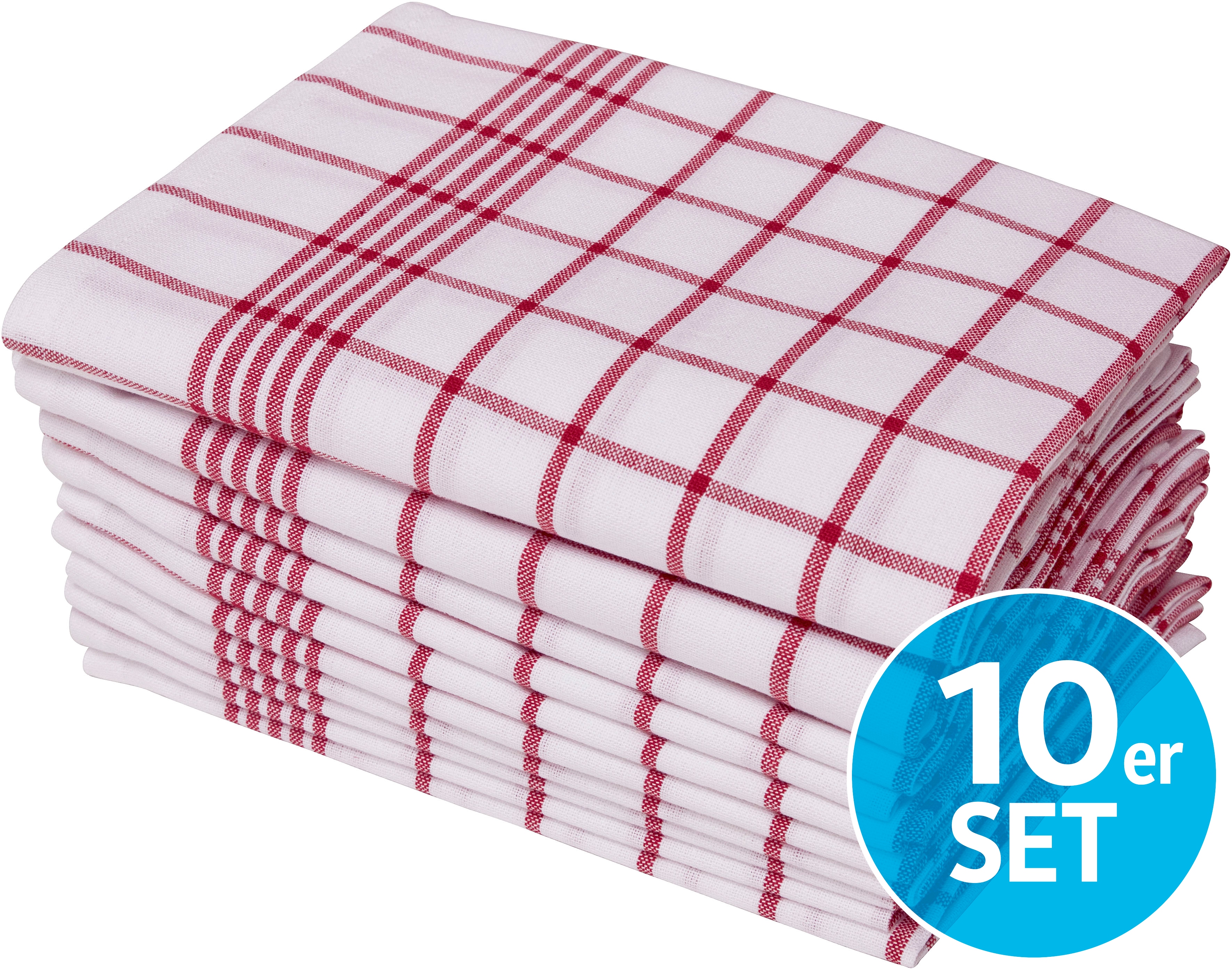 Geschirrtuch OTTO HOME "Vivianne", rot, weiß, B:50cm L:70cm, 100% Baumwolle, Geschirrtücher, Geschirrtuch, 100% Baumwolle,70×50 cm, blau/rot -weiße, 10Stk. Set, weich, saugstark Image