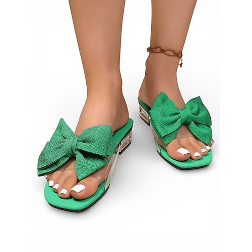 Rosafarbene Sandaletten mit Schleife für Damen – elegante, transparente Riemchensandalen mit niedrigem Blockabsatz und Glitzerdetails für Kreuzfahrten und Partys an Bord. elegante Sommerreisen Image