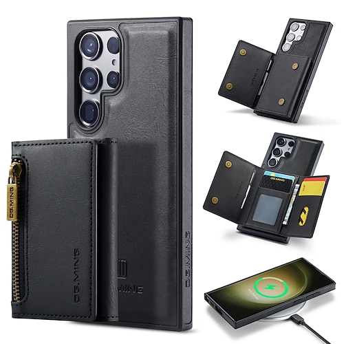 Handy Hülle Handyhüllen Für Samsung Galaxy S26 Ultra Plus S25 S24 S23 S22 Plus Ultra S23 FE Rückseite Brieftaschenhülle Mit Magsafe Mit Ständer Magnetisch Reisverschluss Retro TPU PC PU-Leder Image