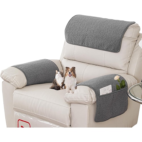 Armlehnenbezüge – 3er-Set Sesselbezüge mit Taschen, dehnbarer Armlehnenbezug, rutschfester Schutzbezug für Sessel, TV-Sessel und Sofa, waschbar Image