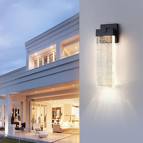 Moderne Wandleuchte, LED-Wandleuchte mit Kristallblasenglas, moderne Veranda-Licht für drinnen und draußen, 10 W/18 W/24 W, 3000 K, für Tür, Garten, Flur, Terrasse, Wohnzimmer Image