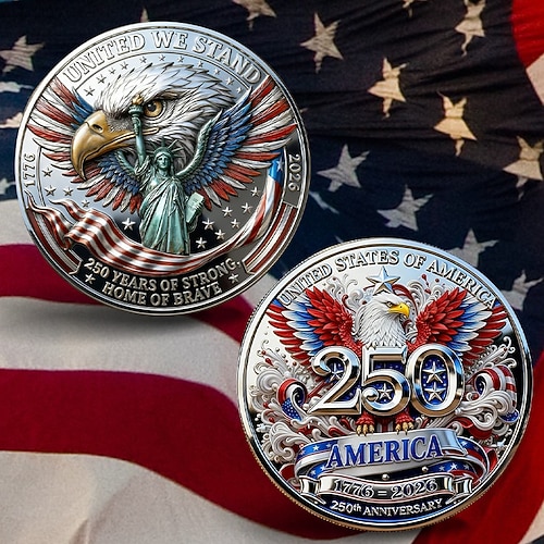 Gedenkmünze zum 250. Jahrestag (1776–2026) – Patriotischer Freiheitsadler Amerikas – Herausforderungsmünze „Vereint stehen wir" – 250 Jahre Freiheit – Sammlerstück – Geschenk Image