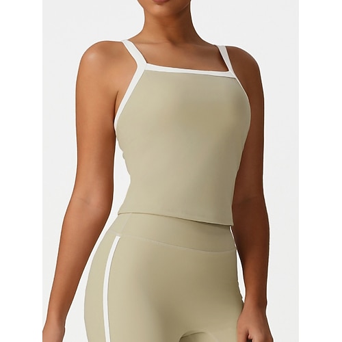 Damen Farbblock Panzer Tennis-BH Sport-BH Ärmellos Schnelltrocknend Stoßfest Feuchtigkeitsableitend Atmungsaktiv Tennis Pickleball Laufen Quadrathals Tanktop Oberteil Khaki Tennisbekleidung Image