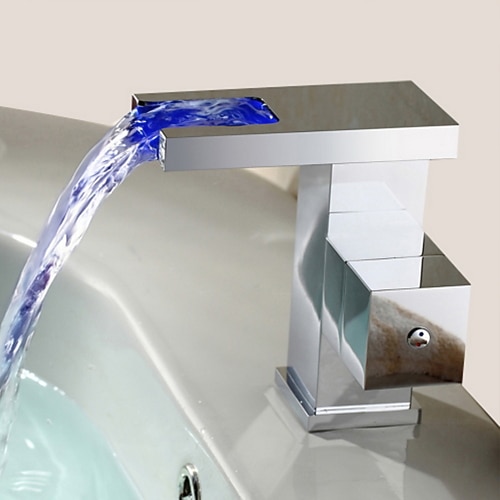 Moderne Mittellage Wasserfall with Keramisches Ventil Ein Loch Einhand Ein Loch for Chrom , Waschbecken Wasserhahn Image