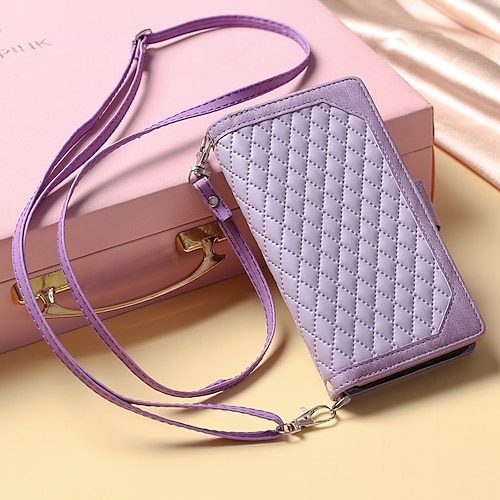Handy Hülle Handyhüllen Für Samsung Galaxy S26 Ultra Plus S25 S24 S23 S22 S21 FE S21 Ultra Plus A14 A34 A54 Handtasche Brieftaschenhülle Reisverschluss Mit Abnehmbarem Schultergurt Mit Kartenhalter Image