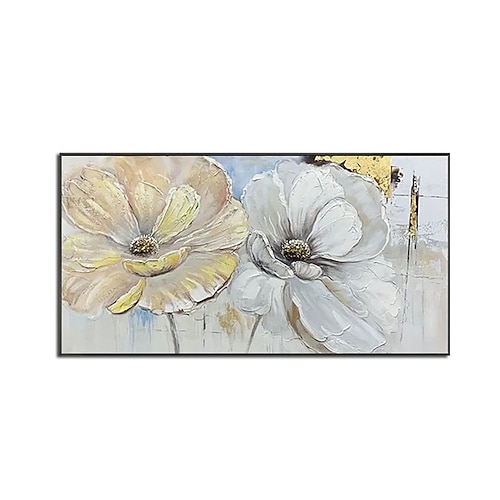 Ölgemälde, handgefertigt, handgemalt, Wandkunst, modernes abstraktes Gold und weiße Blumen, Heimdekoration, Dekor, gerollte Leinwand, kein Rahmen, ungedehnt Image