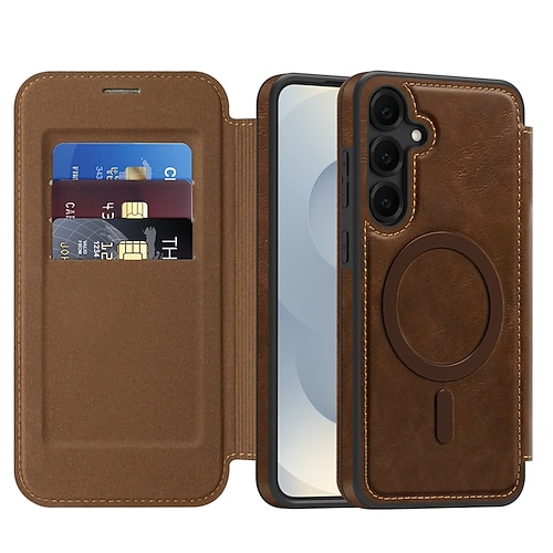 Handy Hülle Handyhüllen Für Samsung Galaxy S26 Ultra Plus S25 Ultra S24 Plus S23 Ultra Plus S22 Ultra Rückseite Magnetisch Kartenfach Stoßfest Retro TPU PU-Leder Image