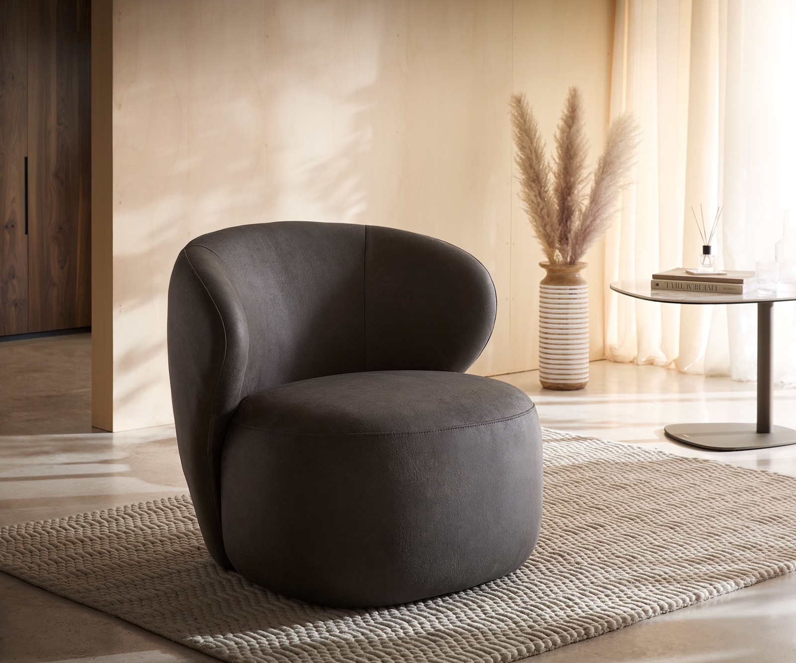 DELIFE Loungesessel Pulo 80x80 cm Mikrofaser Anthrazit Vintage, Cocktailsessel