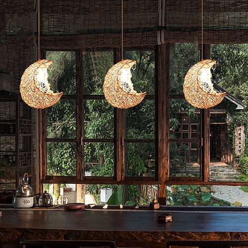 LED Pendelleuchte Bambus Laterne Design Kronleuchter Retro 32cm E26/E27 Kronleuchter Deckenbeleuchtung ist anwendbar auf Wohnzimmer Schlafzimmer Restaurant Café Bar Restaurant Club Image