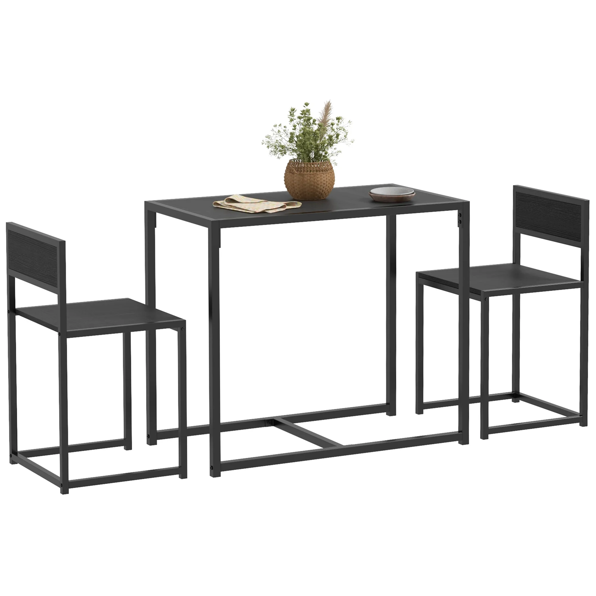 HOMCOM Set tavolo e sedie per 2 persone, tavolo da cucina con sedie, tavolo da pranzo 3 pezzi con 2 sedie incassate