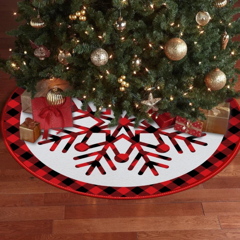 1pcChristmas Baum Rock Schneeflocke Rot Schwarz Weiß Plaid Weihnachten Teppich Dekoration Mall Fenster Weihnachten Baum Basis Rock decora Image