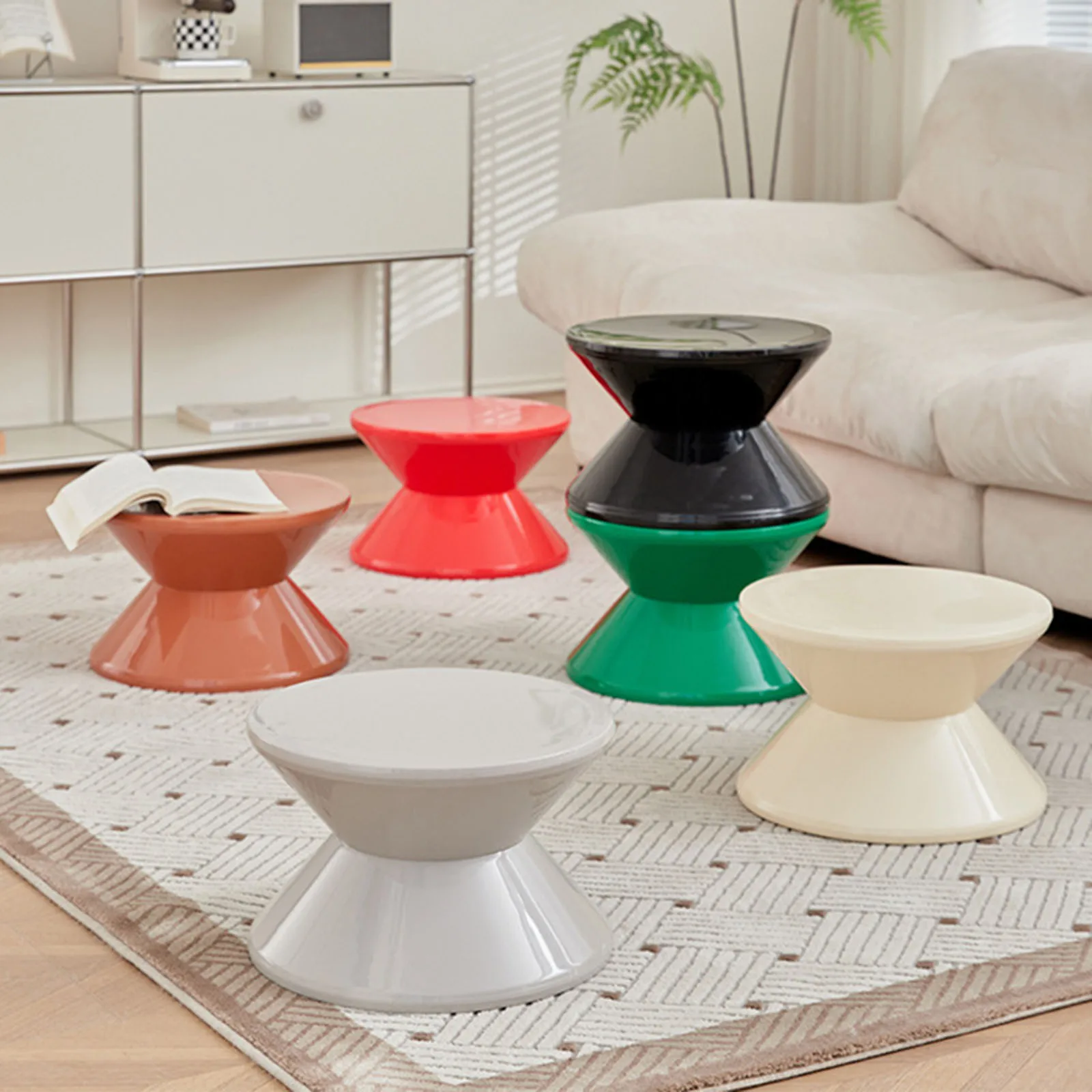 Sofahocker, Nachttisch, Beistelltisch, Sanduhrform, Schuhwechselsitz, kleiner Nachttisch für Zuhause, Wohnung, Wohnzimmer, Türdekoration