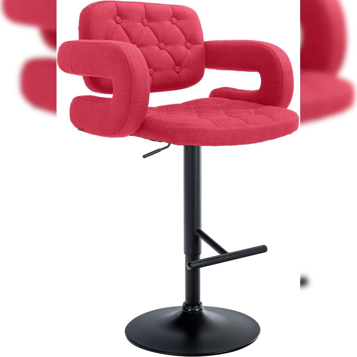 DELUKE Barhocker BURID - Stoff Rot 62x55x103 cm Schwarz | Barstuhl Höhenverstellbar Mit Lehne Drehbar Tresenhocker Tresenstuhl Kneipenhocker Kneipenstuhl Image