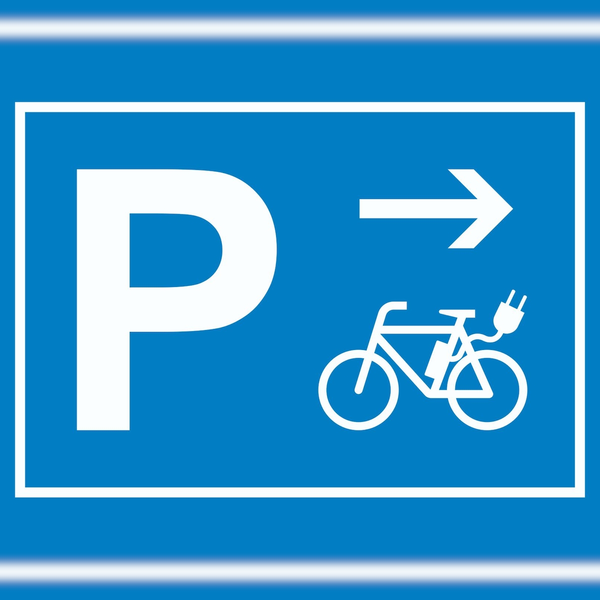 HB-Druck E-Bike Elektrorad Parkplatz mit Richtungspfeil rechts Schild waagerecht A5 Rückseite selbstklebend Image