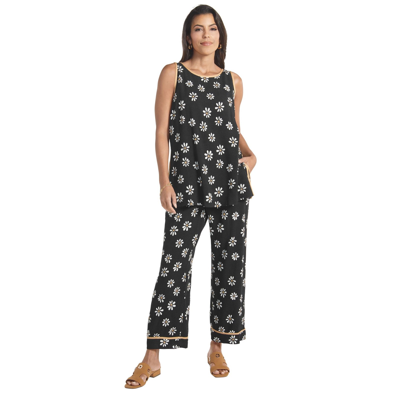 Masseys Sunshine Set (Size 4) Black/Daisy, Cotton,Linen,Rayon