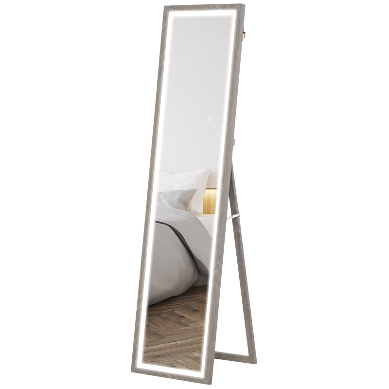 STILVORA Ganzkörperspiegel Standspiegel mit LED Beleuchtung 160x40x4 Grau dimmbar 3 Lichtfarben Touchsteuerung U Fuß Wandmontage möglich bruchsicheres HD Glas Image