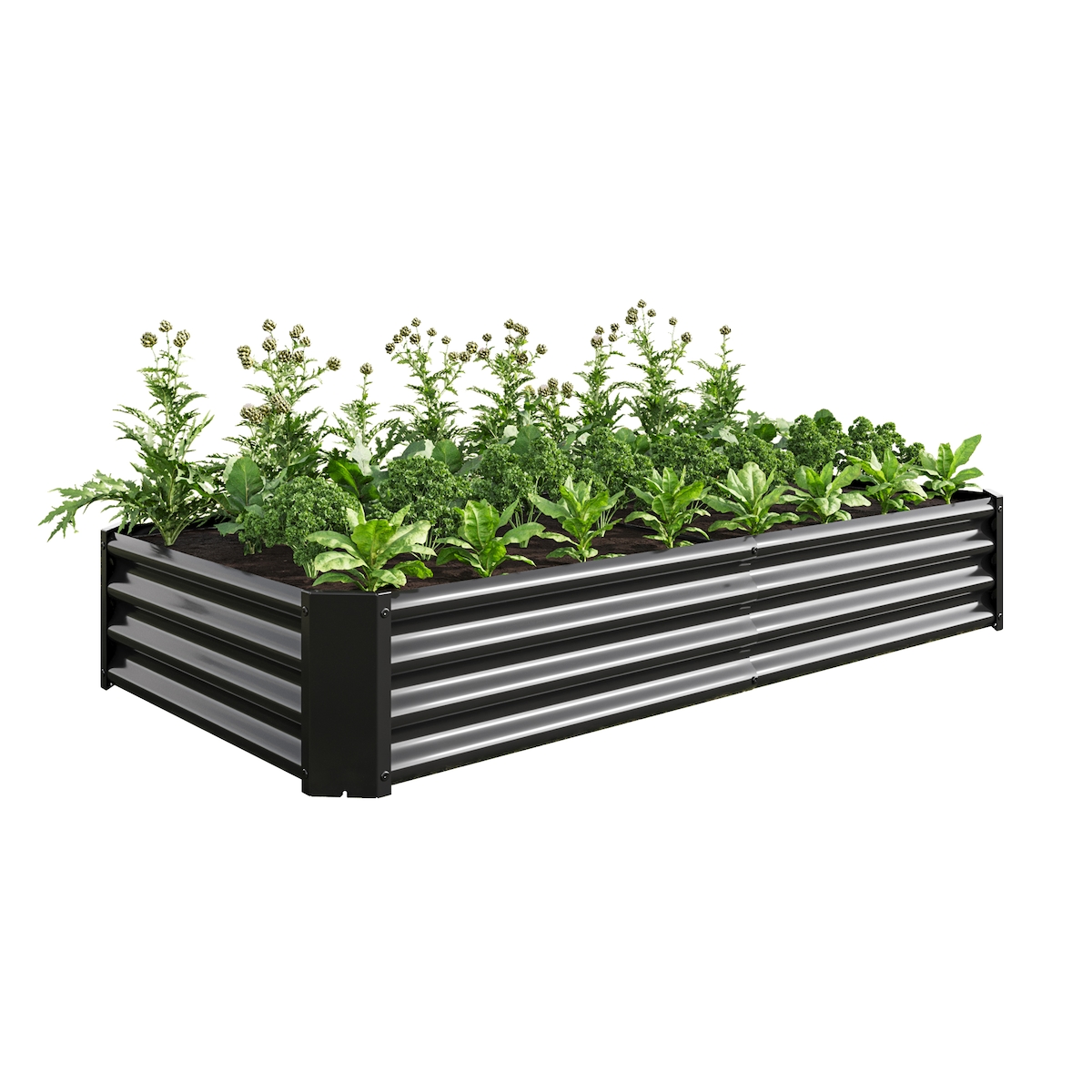 STILVORA Hochbeet aus Metall 30x180x90 cm ohne Boden Schwarz verzinktes Stahlwellblech mit Rostschutz stabilem Design und gefalteter Innenkante Image