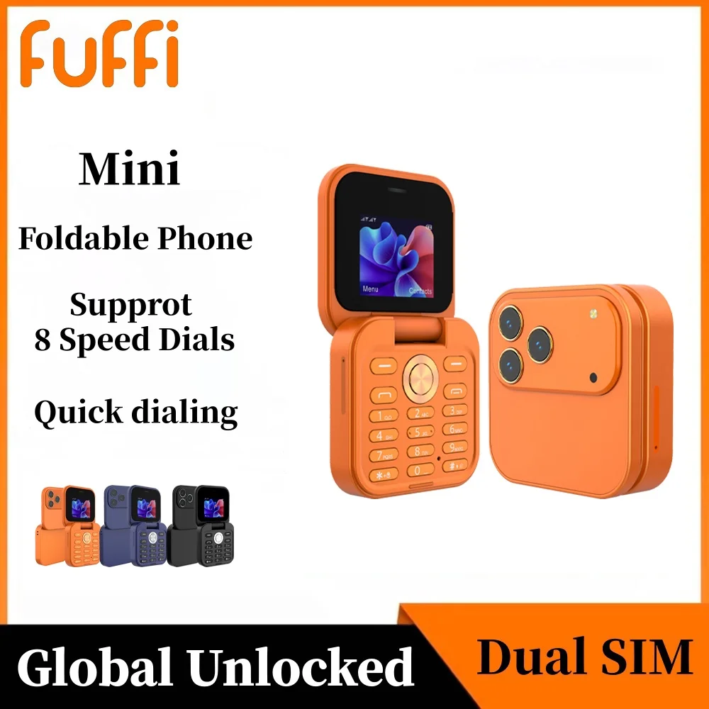 FUFFI i17 Pro Folding Mini Phone 1.77 inch HD colorful screen phone fun feature phone 2G network Dual SIM student Mobile phone