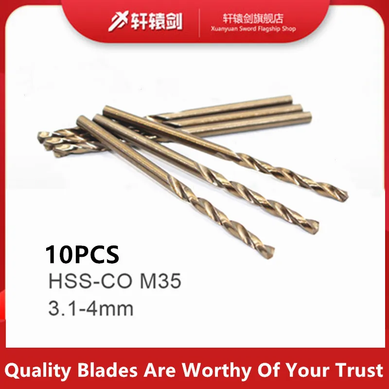 10 PZ 3.1 3.2 3.3 3.4 3.5 3.6 3.7 3.8 3.9 4.0 mm HSS-CO M35 Punte elicoidali in acciaio al cobalto con codolo cilindrico per acciaio inossidabile