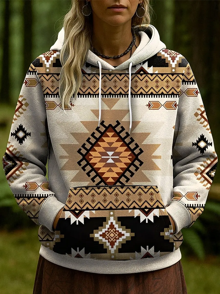 Retro Women's Hooded Hoodies 3D Print Geometric Graphics Abstract Sweatshirt Pullovers Streetwear Women's Clothing Fall Winter